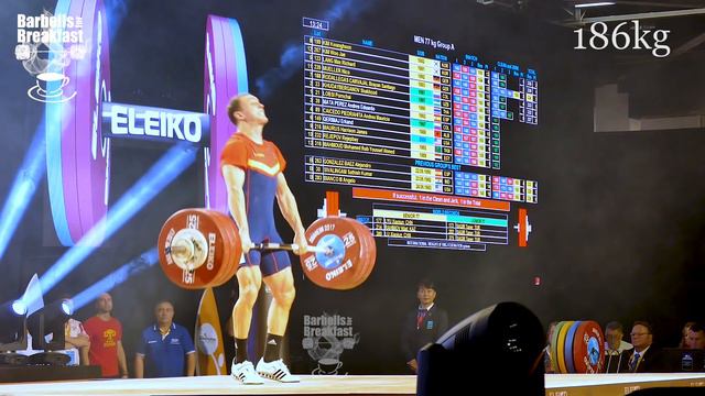 Andrés Mata (77kg Spain) 154kg Snatch 190kg Clean And Jerk - 2017 Weightlifting Worlds