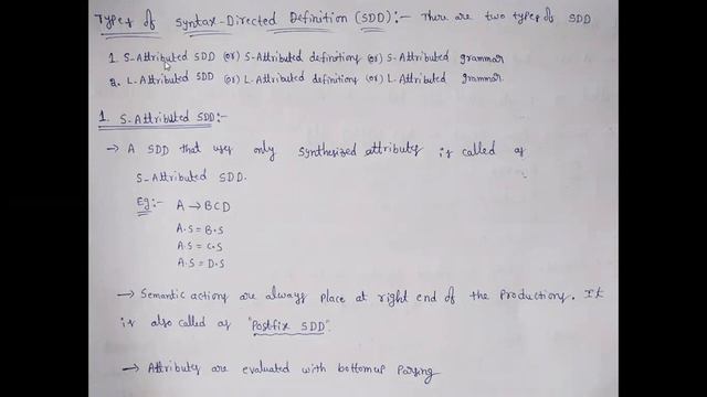 JNTUK IIICSE COMPILER DESIGN LECT32 Syntax Directed DefinitionsSDD,Types Of Attributes And Types Of