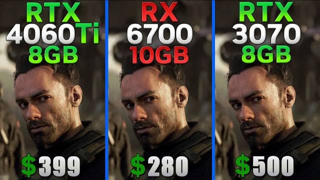 сравнение RTX4060TI 8GB VS RX6700 10GB VS RTX3070 8GB