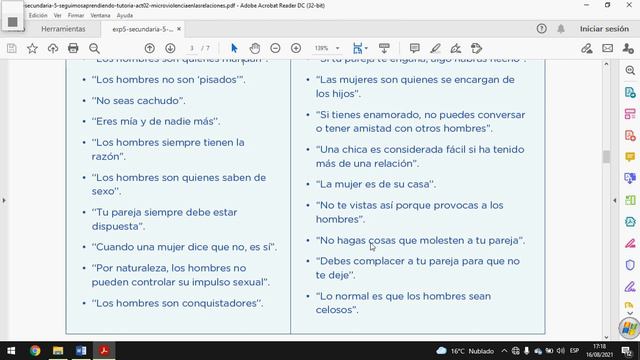 TUTORIA - EXPERIENCIA DE APRENDIZAJE 5 - ACTIVIDAD 2: 5° DE SECUNDARIA - APRENDO EN CASA 2021