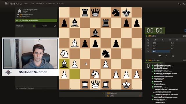 TalentofferCup Quarter Finals Game 2 - GM Johan Salomon vs IM Johannes Haug смотреть онлайн