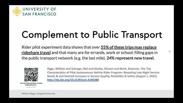 William Riggs: Research On The Trip Characteristics Of Riders In Level 4 Autonomous Vehicles