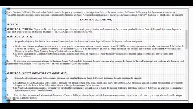 DECRETO SUPREMO N° 4413 - Aprobar el ajuste y distribución Inversamente Proporcional para las Renta смотреть онлайн