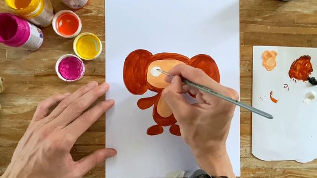 КАК НАРИСОВАТЬ ЧЕБУРАШКУ. РИСУЕМ КРАСКАМИ. ДЛЯ ДЕТЕЙ смотреть онлайн