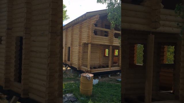 Банька из оцилиндрованного бревна в 2-а этажа смотреть онлайн