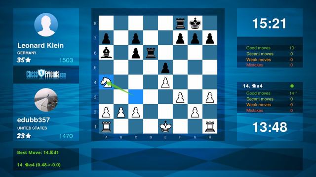 Chess Game Analysis: edubb357 - Leonard Klein : 1-0 (By ChessFriends.com) смотреть онлайн
