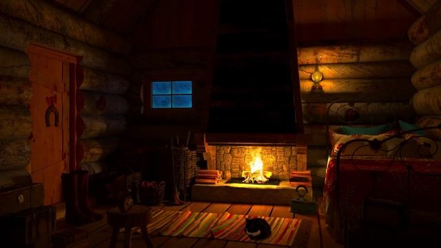 Расслабляющая вьюга и камин в уютной зимней избушке помогут вам для сна и избавят вас от бессонницы смотреть онлайн