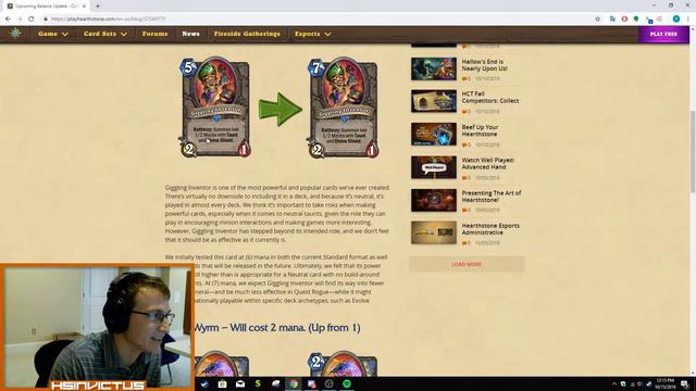 [Hearthstone] October 2018 Balance Update Reaction смотреть онлайн