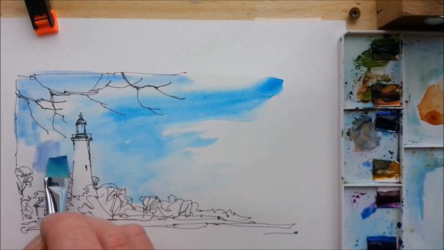 A quick and fun, pen and wash demonstration of a Lighthouse painting. Easy to follow and learn. смотреть онлайн