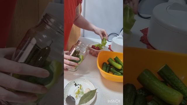 Сделала первые заготовки- Ассорти из огурчиков, помидорчиков черри и перца болгарского.