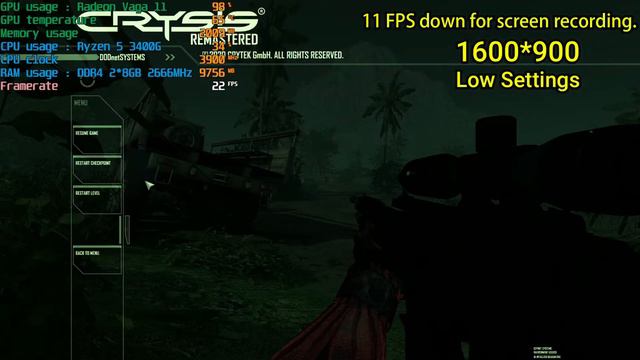 Crysis Remastered | Ryzen 5 3400G Vega 11 16GB 2666MHz RAM Dual Channel FPS Test смотреть онлайн