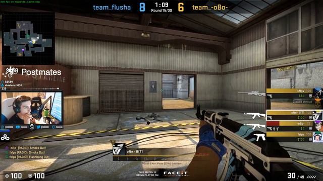 CS:GO POV shroud (24/19) +team(kNgV+felps+bit1) vs flusha+automatic+golden de_cache @Faceit смотреть онлайн