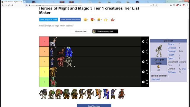 Tier Liste des unités T1 du jeu Heroes of Might and Magic III ( Horn of the Abyss ) смотреть онлайн