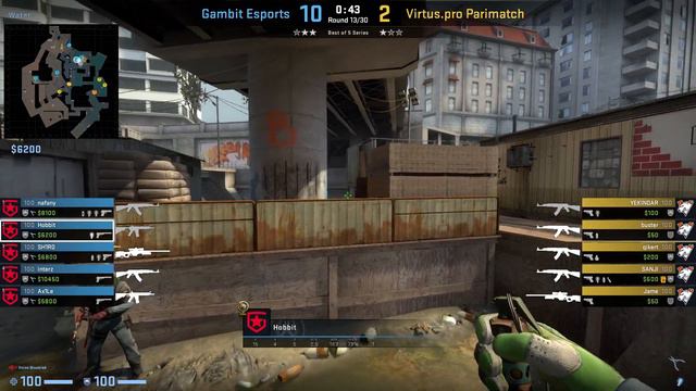 CS:GO POV Demo Gambit Hobbit (30/20) vs Virtus Pro (de_overpass) смотреть онлайн