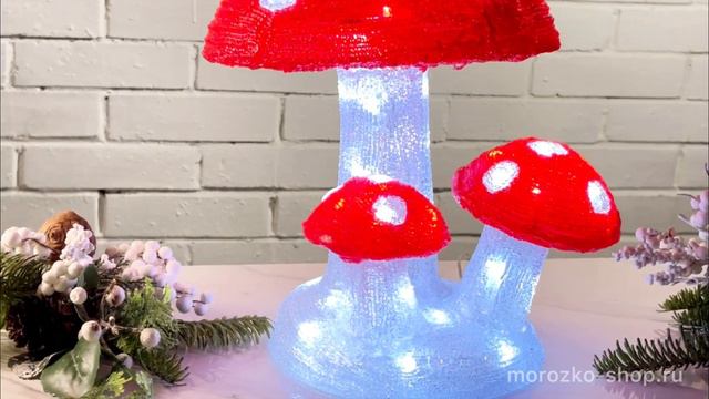 Светящаяся фигура ВЕСЁЛЫЕ МУХОМОРЫ, акрил, 60 холодных белых LED, 31 см, таймер, уличная  491258