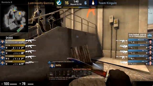 CSGO: POV Luminosity boltz vs Kinguin (22/12) overpass @ ESL One Cologne 2015 смотреть онлайн