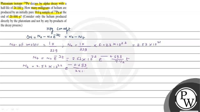 Plutonium isotope \( { }^{239} \mathrm{Pu} \) decays by alpha decay with a half-life of \( 24100... смотреть онлайн