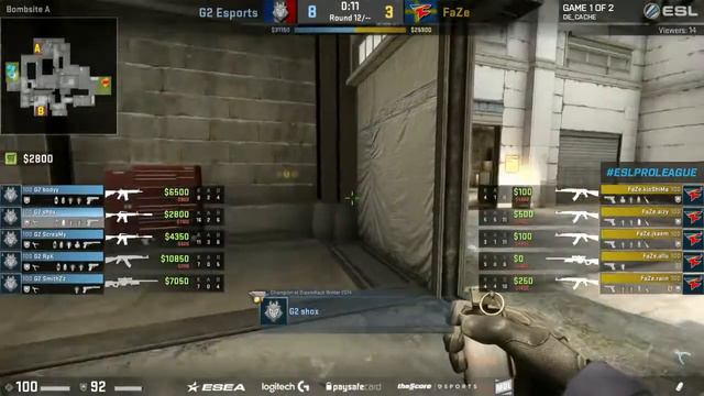 CS GO G2 vs FaZe Cache Map 1 ESL Pro League Season 4 EU Matchday 4 смотреть онлайн