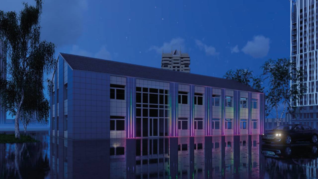 Динамические эффекты в освещении двухэтажной постройки смотреть онлайн