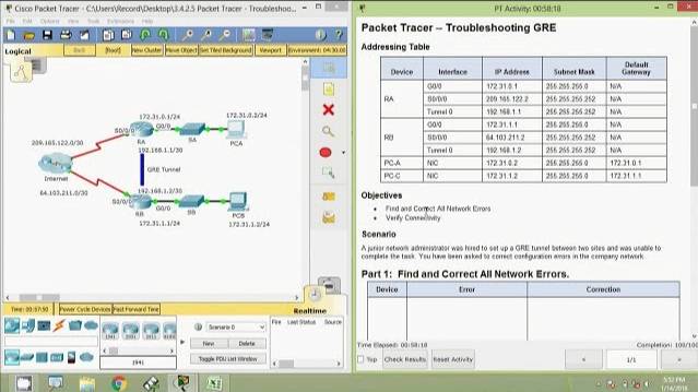 3.4.2.5 Packet Tracer - Troubleshooting GRE смотреть онлайн