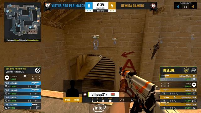 CS:GO - Virtus.pro vs. Nemiga Gaming [Mirage] Map 1 - ESL One: Road to Rio - Quarter-final - CIS смотреть онлайн