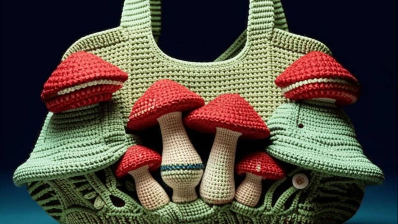 СУМКИ с узорами в виде ГРИБОВ и ПАПОРОТНИКОВ. От нейросети. ВЯЗАНИЕ. Подборка №1. смотреть онлайн