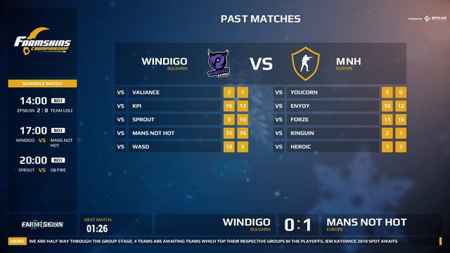 CS:GO Farmskins Championship #2 - WINDIGO vs. MANS NOT HOT - Group Stage смотреть онлайн