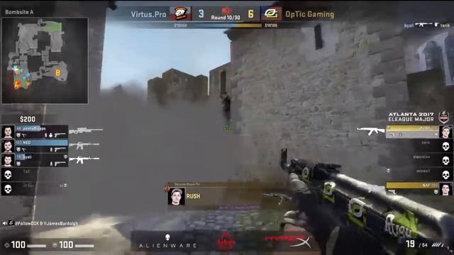 RUSH's 4K with AK-47 on Cobblestone vs Virtus.Pro @ ELEAGUE Major (2017) смотреть онлайн