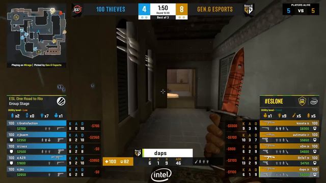 CS:GO - 100 Thieves vs. Gen.G Esports [Mirage] Map 1 - ESL One: Road to Rio - Group A - NA смотреть онлайн