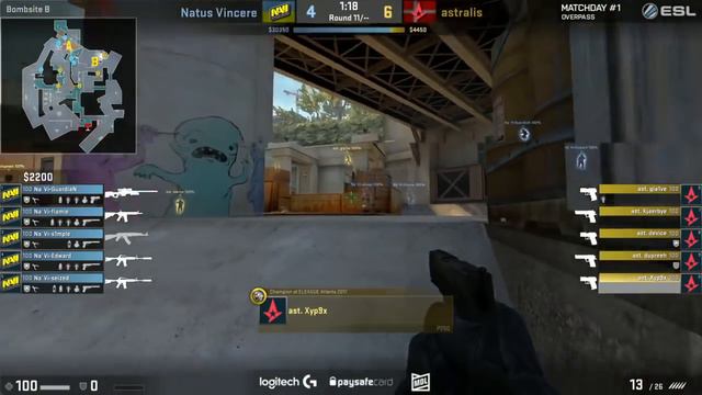 CS GO NaVi vs Astralis Overpass Map 1 ESL Pro League Season 5 EU Matchday 1 смотреть онлайн