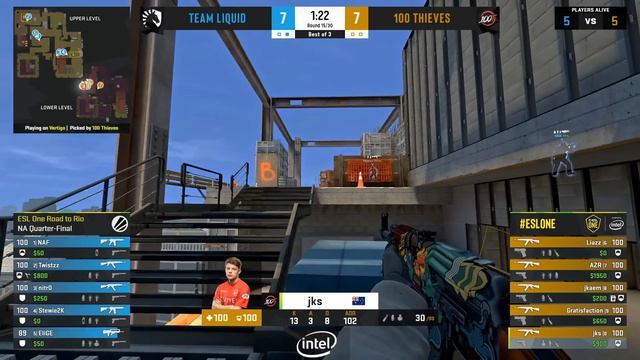 CS:GO - 100 Thieves vs. Team Liquid [Vertigo] Map 2 - ESL One: Road to Rio - Quarter-final - NA смотреть онлайн