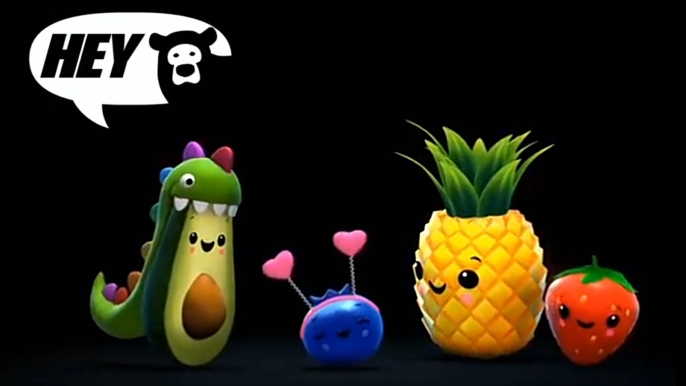 танцующие фрукты на чёрном фоне