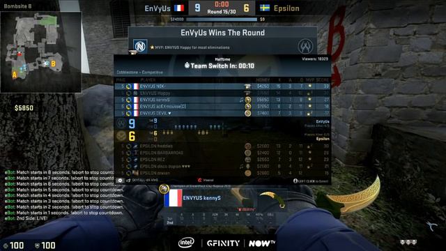 EnVyUs vs Epsilon, map 2 cobblestone, Gfinity CS:GO Invitational 2016 смотреть онлайн
