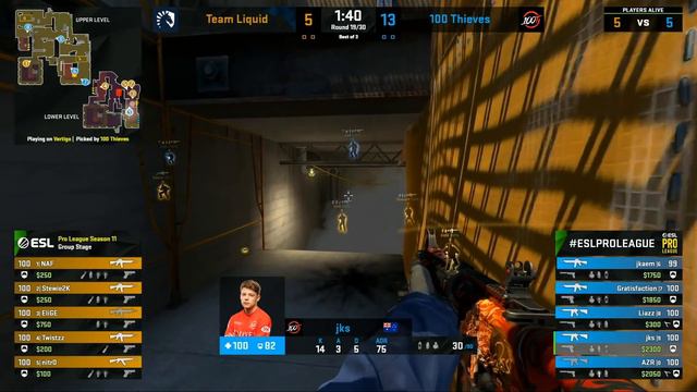 Team Liquid vs 100 Thieves [Map 1, Vertigo] (Best of 3) ESL Pro League | Groups смотреть онлайн