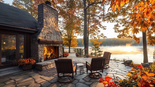 Уютный Осенний Камин. Настроение Осень. Звуки птиц, волны и горящих дров. смотреть онлайн