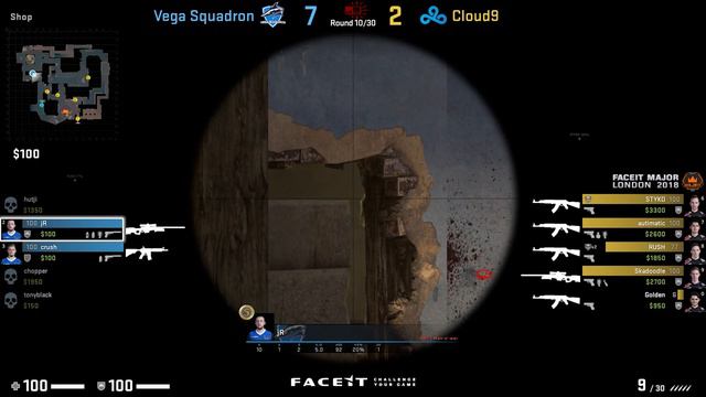 CSGO: POV Vega jR vs Cloud9 (24/6) mirage @ FACEIT Major 2018 смотреть онлайн