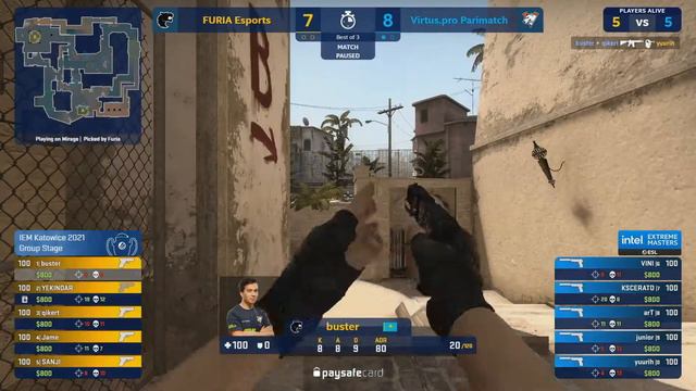 CS:GO - FURIA vs. Virtus.pro [Mirage] Map 2 - IEM Katowice 2021 - Group B смотреть онлайн