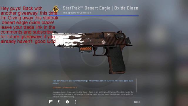 CSGO skin giveaway: stattrak desert eagle oxide blaze смотреть онлайн