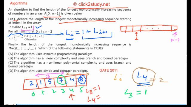 Algorithms Example 1.009 GATE CS 2011 (longest increasing subsequence) смотреть онлайн