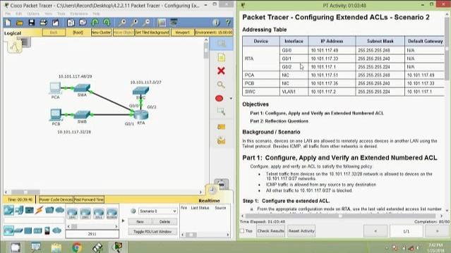 4.2.2.11 Packet Tracer - Configuring Extended ACLs Scenario 2 смотреть онлайн