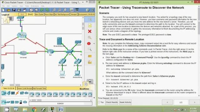 1.1.1.8 Packet Tracer - Using Traceroute to Discover the Network смотреть онлайн