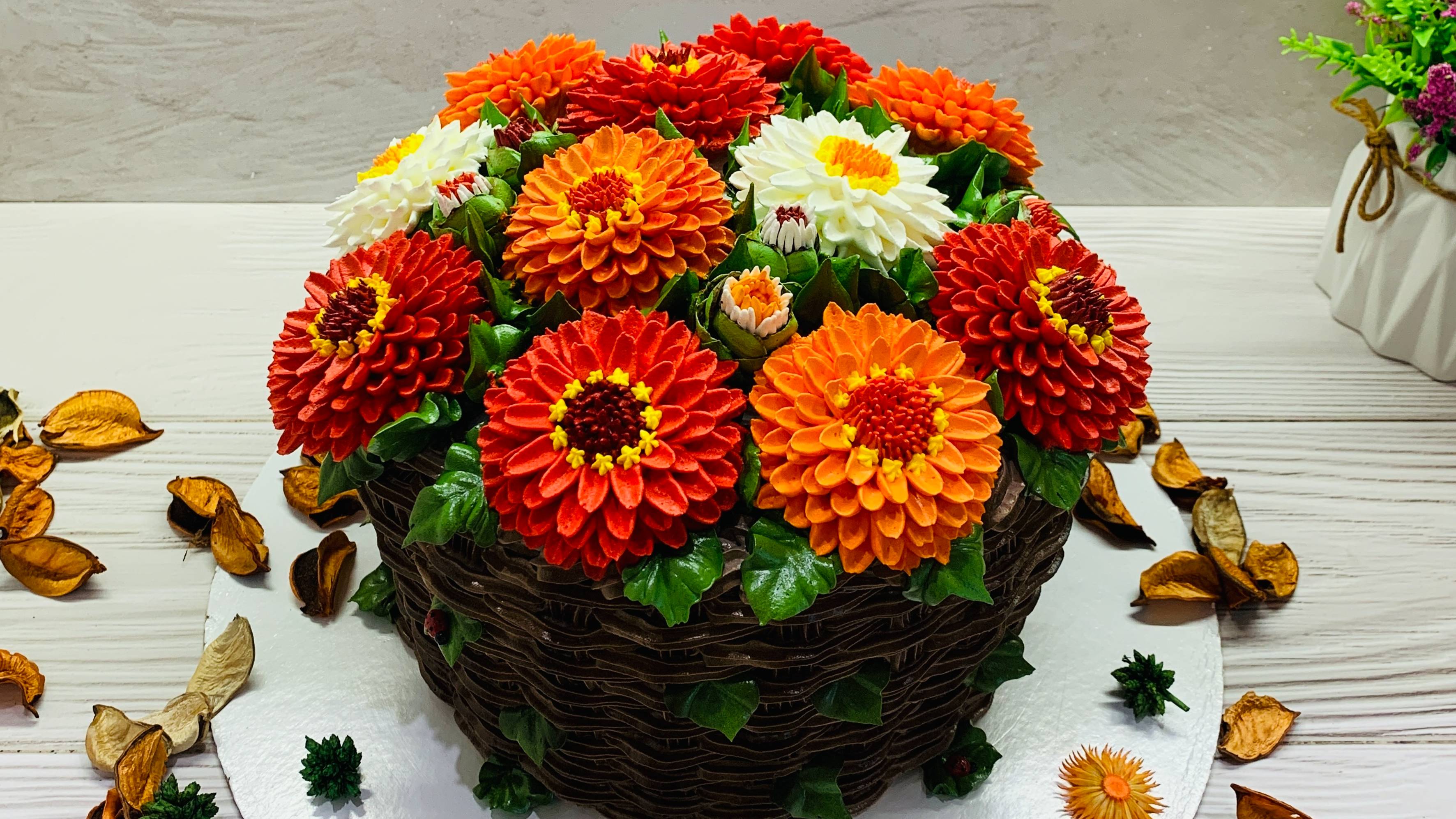 Торт Корзина цветов! Цинии из БЗК! смотреть онлайн