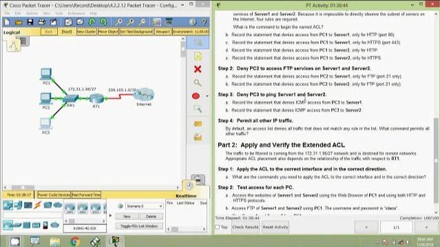 4.2.2.12 Packet Tracer - Configuring Extended ACLs Scenario 3 смотреть онлайн
