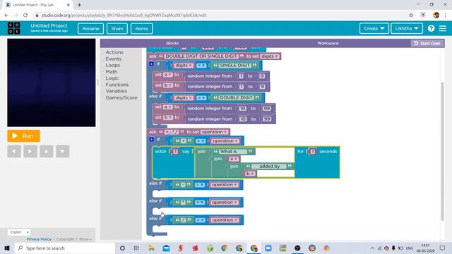 How to create/build/design math quiz app using code.org's gameslab for free #4 code2create/Likhitha смотреть онлайн