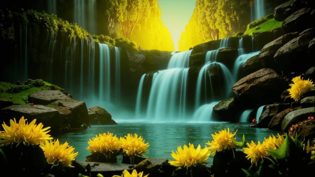 Цветы у водопада_Фоновая музыка смотреть онлайн