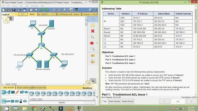 4.4.2.9 Packet Tracer - Troubleshooting IPv4 ACLs смотреть онлайн