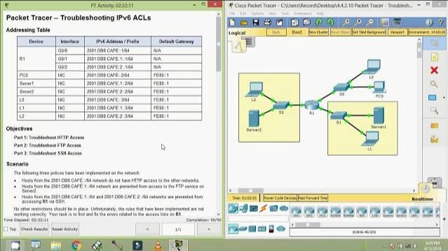 4.4.2.10 Packet Tracer - Troubleshooting IPv6 ACLs смотреть онлайн