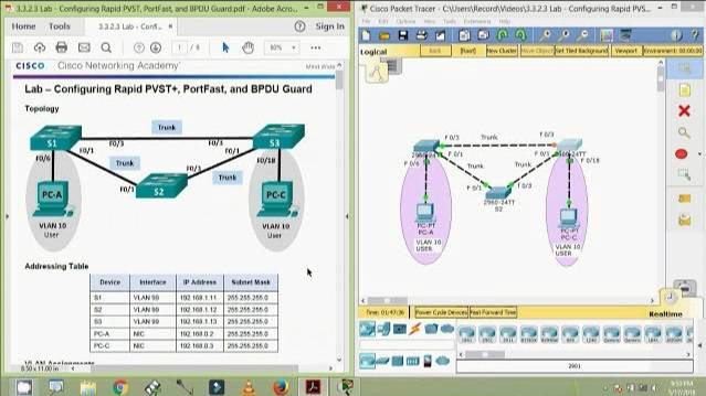 3.3.2.3 Lab - Configuring Rapid PVST, PortFast, and BPDU Guard смотреть онлайн