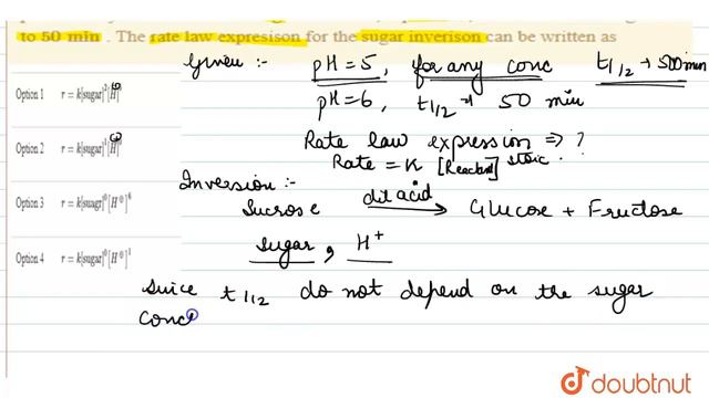 The inverison of cane sugar proceeds with half life of `500 min` at `pH 5` for any concentration of смотреть онлайн