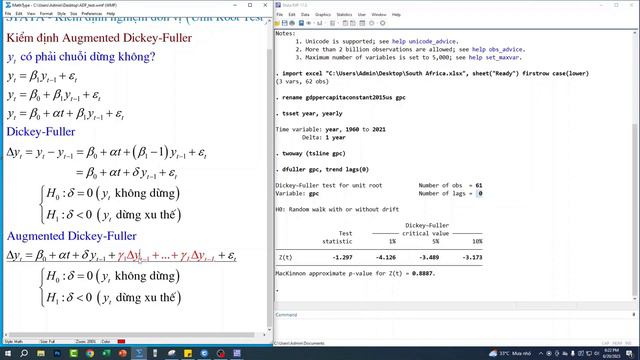 Time Series 1 - STATA - Unit Root Test - Kiểm định ADF về tính dừng của chuỗi thời gian смотреть онлайн